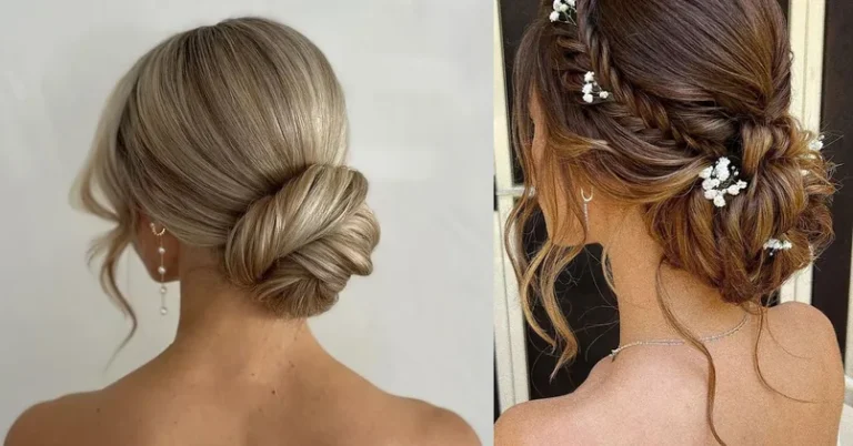 wedding updos for long hair, outfit ideas collage for special occasions
