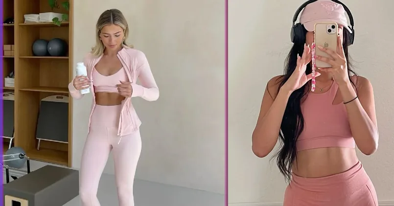 pink gym outfits, photo collage