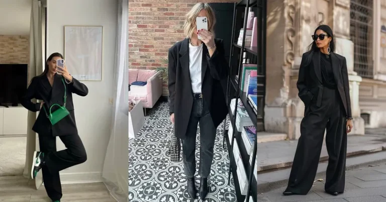 oversized black blazer outfit, photo collage