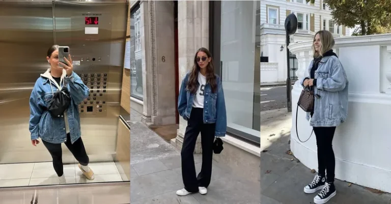 oversized jean jacket outfit, photo collage