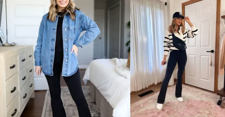 flare leggings outfit, photo collage
