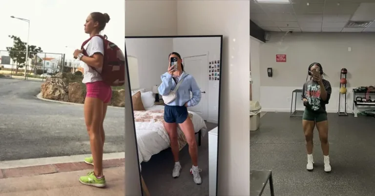girl jogging short outfit, photo collage