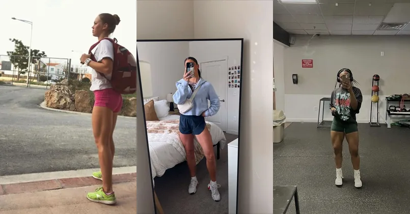 girl jogging short outfit, photo collage