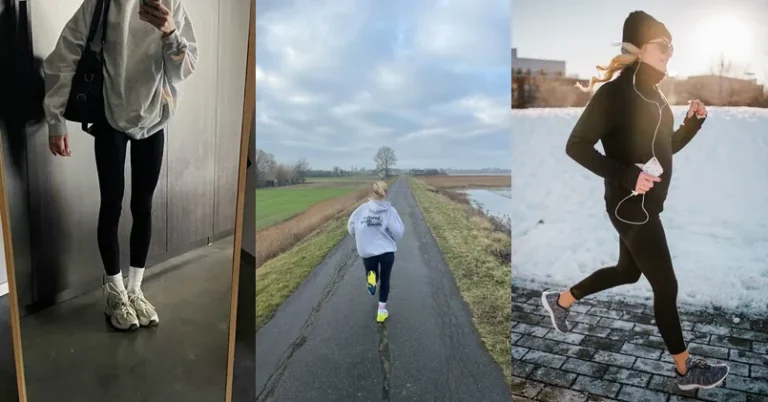 running outfit for winter, photo collage