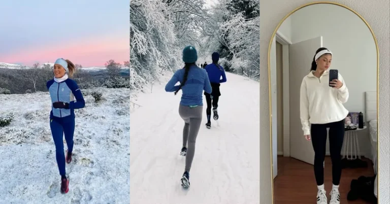 winter jogging outfit, photo collage