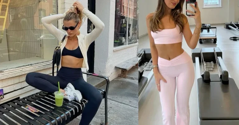 womens yoga outfit, photo collage
